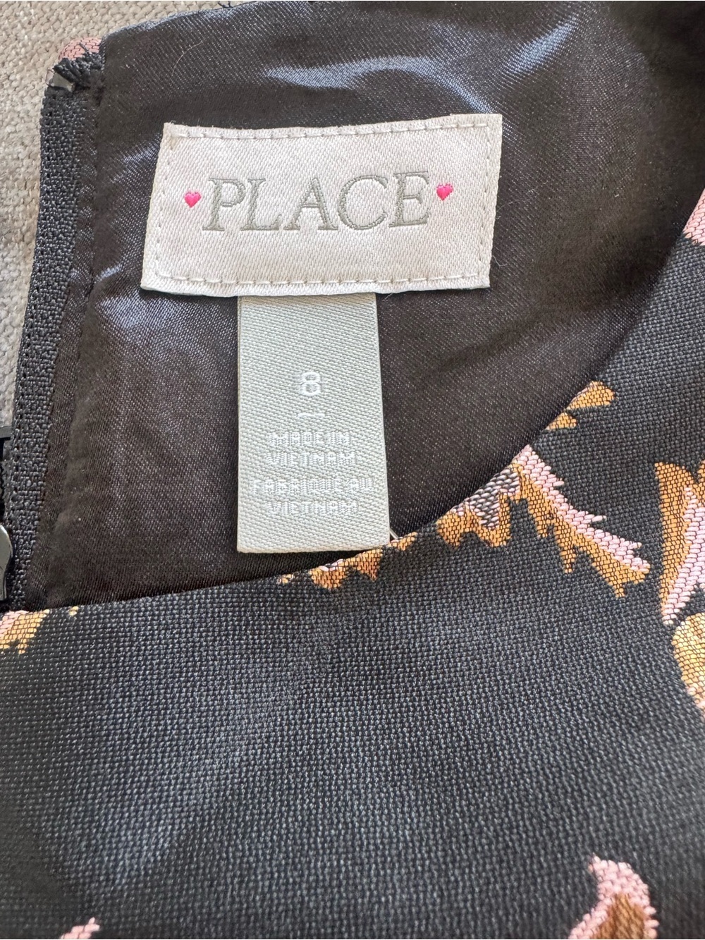 Children’s Place Black and Rose Gold Floral Damask Fit-and-Flare Dress Size 8 - Picture 4 of 4